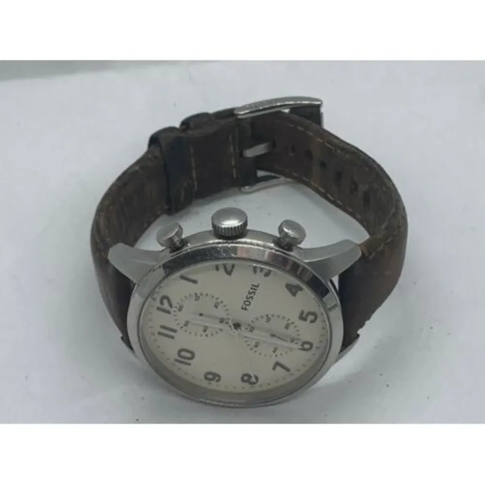 Fossil FS4872 Men's Watch Chronograph Egg Dial Brown Leather 42mm Quartz D688